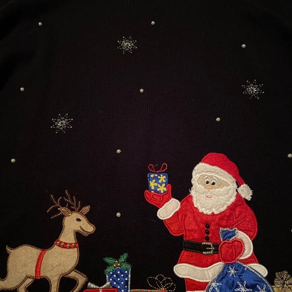 Source Unknown Sweaters - Vintage Santa & reindeer 100 percent cotton sweater. Cute appliqués & embroidery